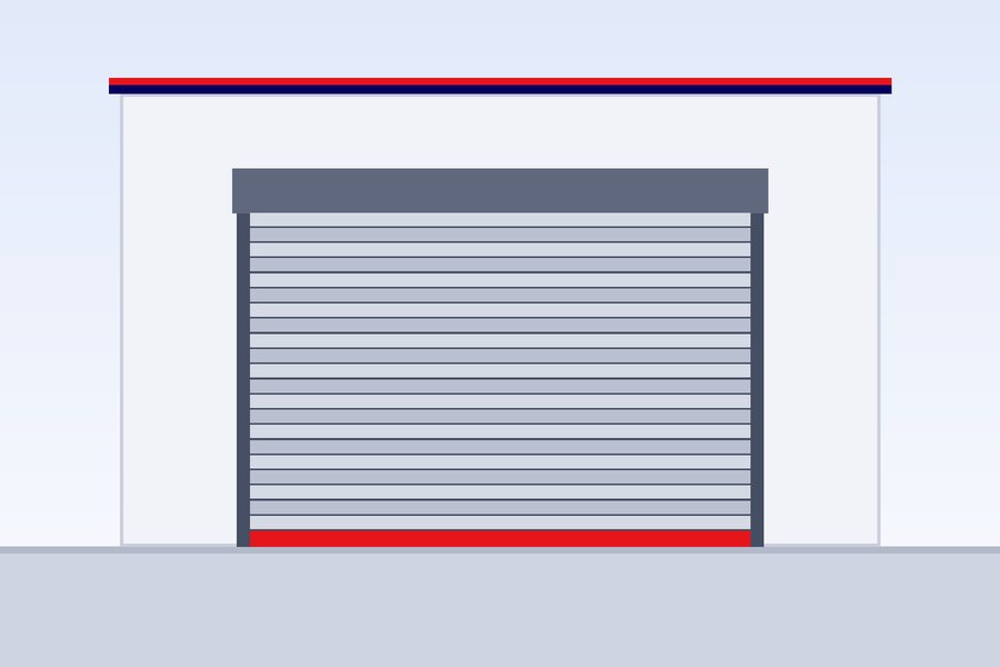 Insulated double skin rolling door at a warehouse entrance