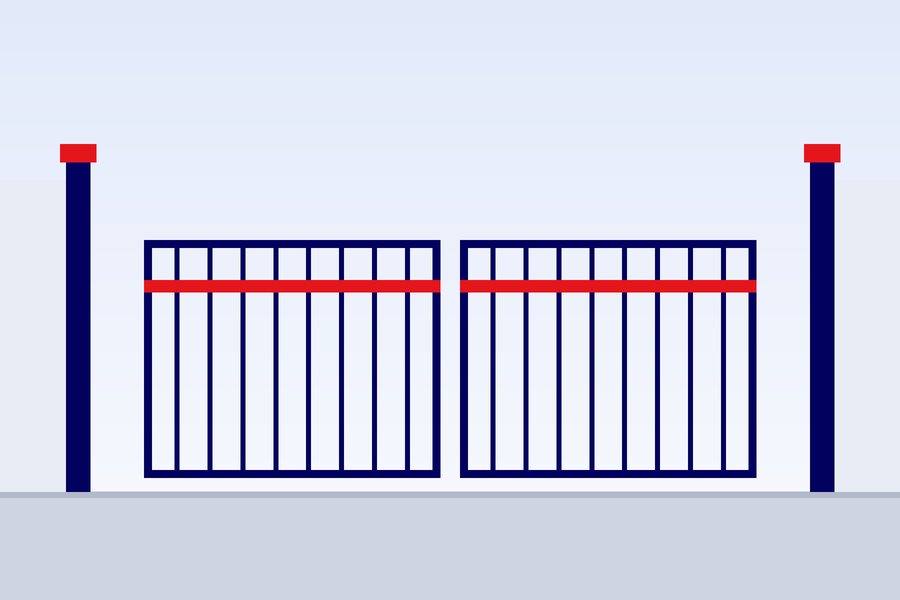 Double-leaf swing gate opening inwards on a decorative villa entrance