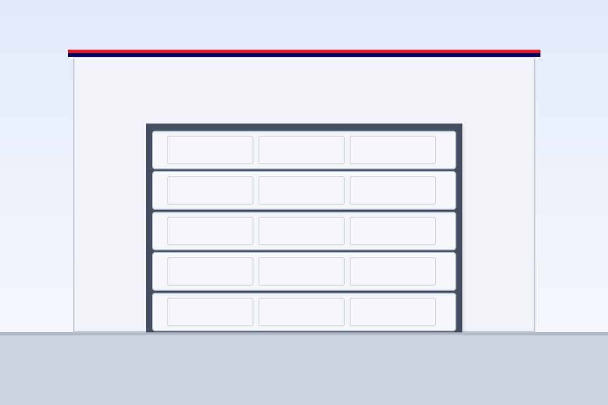 Closed insulated sectional garage door on the front of a villa