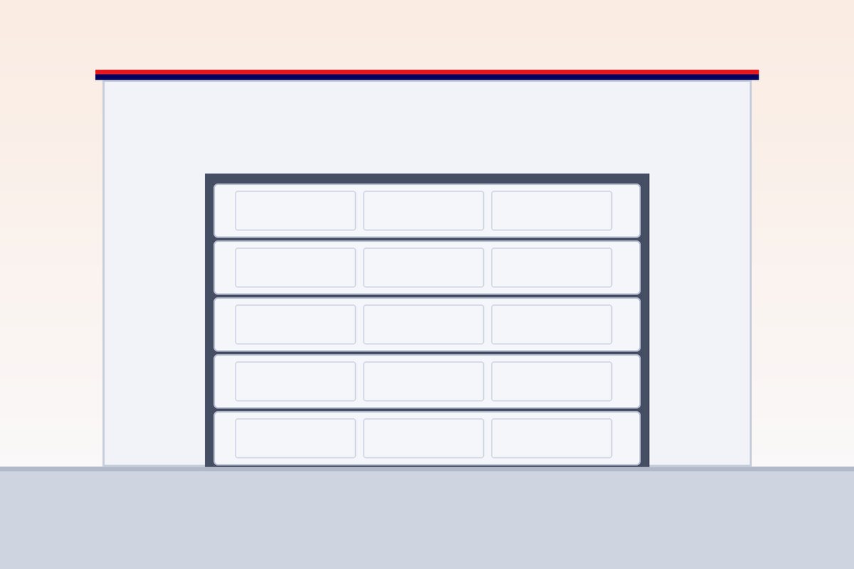 Side view of sectional garage door panels rising along the ceiling track