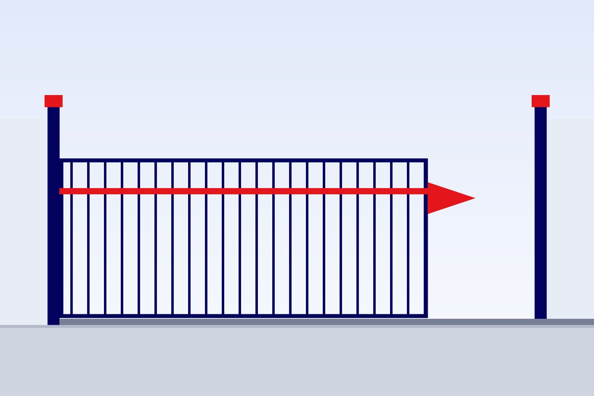 Motorised sliding gate closed across a villa driveway entrance