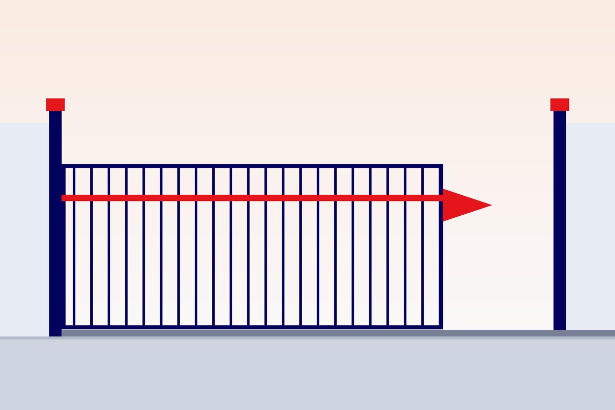 Side view of a sliding gate motor and rack along the base of the gate