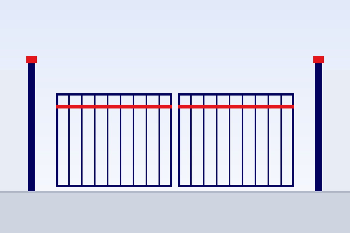 Double leaf automatic swing gate half open at a villa entrance